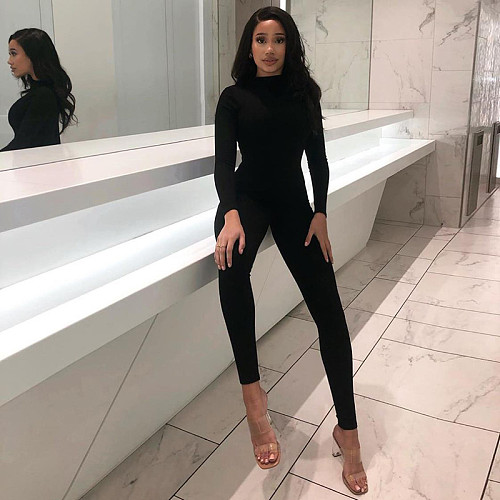 XL-5XL Black Long Sleeve Skinny Fitness Jumpsuits TB-5597
