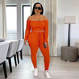 Off Shoulder Long Sleeve Crop Tops Leggings Set JLY-19474