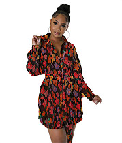 Floral Print Single Breasted with Sashes Pleated Dresses HEJ-22S8226