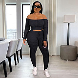 Off Shoulder Long Sleeve Crop Tops Leggings Set JLY-19474