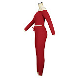 Off Shoulder Long Sleeve Crop Tops Leggings Set JLY-19474