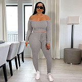 Off Shoulder Long Sleeve Crop Tops Leggings Set JLY-19474