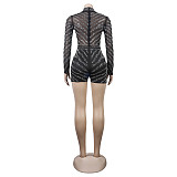 Hot Drilling Diamonds Sexy Mesh See Through Romper NY-2522