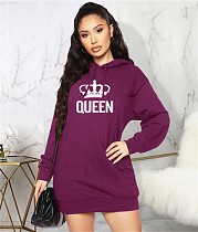Loose Hooded Sweatshirt Long Sleeve Hoodies Dress JLY-19475