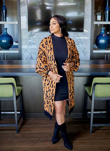 Leopard Print Outwear Loose Long Knit Cardigan ZAND-31260