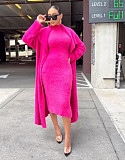 Plush Dress Long Sleeves Cardigan Coat 2 Piece Outfits JLY-19484