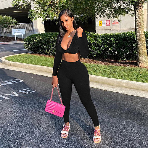 Yoga Fitness Crop Top Leggings 2 Piece Pants Set WSY-5955