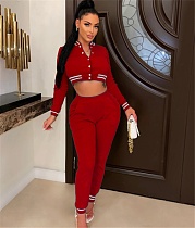 Fall Baseball Jacket Crop Tops Casual Sweat Pant Suits WSM-5334