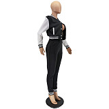Patchwork Baseball Jackets Crop Top And Pants Suit WSM-5335