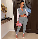 Patchwork Baseball Jackets Crop Top And Pants Suit WSM-5335
