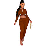 Fall Baseball Jacket Crop Tops Casual Sweat Pant Suits WSM-5334