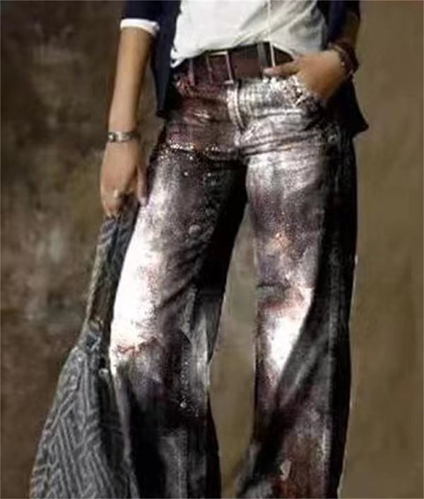 Y2k Retro Abstract Print High Waist Straight Pants MK-3135