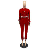 Fall Baseball Jacket Crop Tops Casual Sweat Pant Suits WSM-5334
