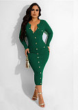 Solid Long Sleeve Single breasted Slim Bodycon Dress NY-7301