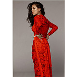 See-through Lace Cardigan Wide Leg Pants 3 Piece Set YF-9225
