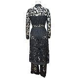 See-through Lace Cardigan Wide Leg Pants 3 Piece Set YF-9225