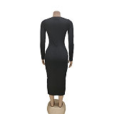 Solid Long Sleeve Single breasted Slim Bodycon Dress NY-7301