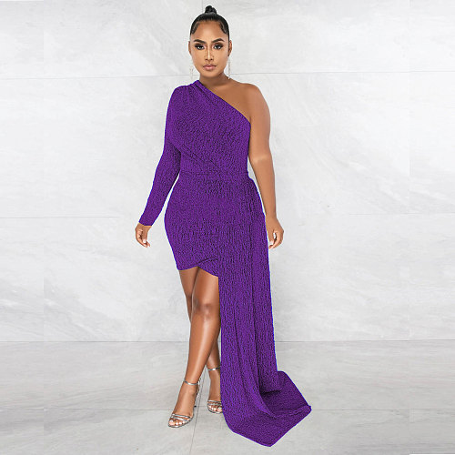 Single Shoulder Asymmetrical Sexy Ribbon Mini Dress NY-7302