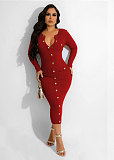 Solid Long Sleeve Single breasted Slim Bodycon Dress NY-7301