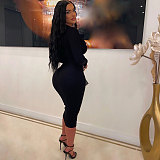 Solid Long Sleeve Single breasted Slim Bodycon Dress NY-7301