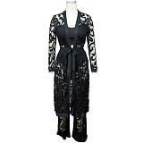 See-through Lace Cardigan Wide Leg Pants 3 Piece Set YF-9225