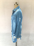 Chic Single-breasted Ripped Holes Loose Denim Coat LX-3637