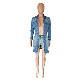 Buttons Up Long Sleeve Backless Holes Jeans Dress LX-6949