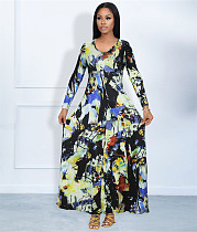 XS Abstract Print V Neck A Line Big Swing Maxi Dresses JLY-19482 XS Abstract Print V Neck A Line Big Swing Maxi Dresses JLY-19482