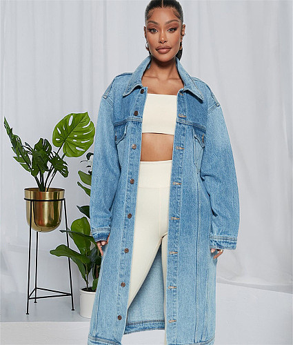 Autumn Loose Denim Single Breasted Long Coats LX-5526