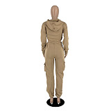 Winter Zip Up Hooded Coat Cargo Pants Tracksuits YB-60185
