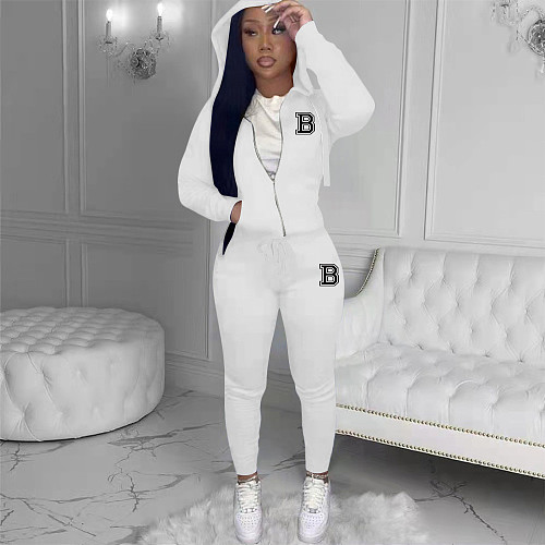 Zip Hooded Long Sleeve Coat And Pants Two Piece Set XING-176