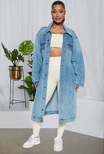 Autumn Loose Denim Single Breasted Long Coats LX-5526