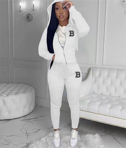 Zip Hooded Long Sleeve Coat And Pants Two Piece Set XING-176