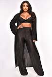 Extra Long Cardigan Coat Bra Top Wide Leg Pants Outfits OSM-4380