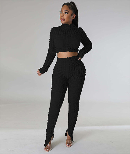 Winter Turtleneck Crop Top Split Pants Two Pieces Set MA-535