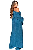 Extra Long Cardigan Coat Bra Top Wide Leg Pants Outfits OSM-4380