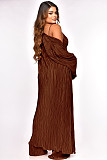 Extra Long Cardigan Coat Bra Top Wide Leg Pants Outfits OSM-4380