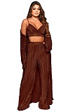 Extra Long Cardigan Coat Bra Top Wide Leg Pants Outfits OSM-4380