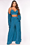 Extra Long Cardigan Coat Bra Top Wide Leg Pants Outfits OSM-4380