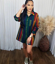 Chic Long Sleeve Striped Button Down Shirt Dress BER-7019