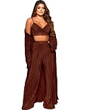 Extra Long Cardigan Coat Bra Top Wide Leg Pants Outfits OSM-4380