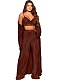 Extra Long Cardigan Coat Bra Top Wide Leg Pants Outfits OSM-4380