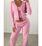 Solid Tank Crop Top Jackets Leggings 3 Piece Jogger Sets NM-8532