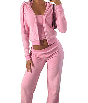 Solid Tank Crop Top Jackets Leggings 3 Piece Jogger Sets NM-8532