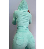 Solid Tank Crop Top Jackets Leggings 3 Piece Jogger Sets NM-8532