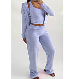 Solid Tank Crop Top Jackets Leggings 3 Piece Jogger Sets NM-8532