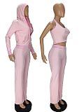 Solid Tank Crop Top Jackets Leggings 3 Piece Jogger Sets NM-8532