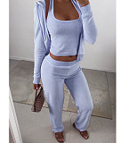 Solid Tank Crop Top Jackets Leggings 3 Piece Jogger Sets NM-8532