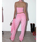 Solid Tank Crop Top Jackets Leggings 3 Piece Jogger Sets NM-8532