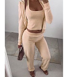 Solid Tank Crop Top Jackets Leggings 3 Piece Jogger Sets NM-8532